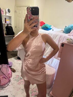 Mustard Seed Pink Satin Halter Mini Dress